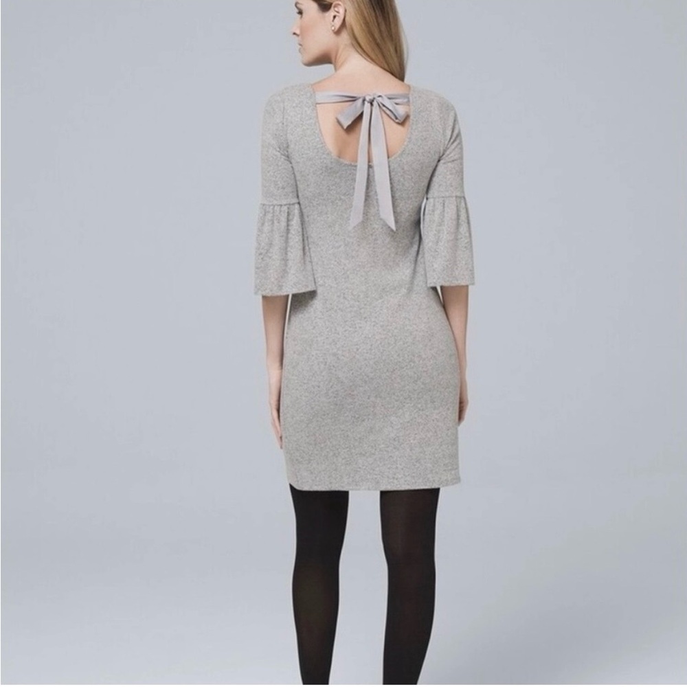 White House Black Market Gray Backless Dress with Bow